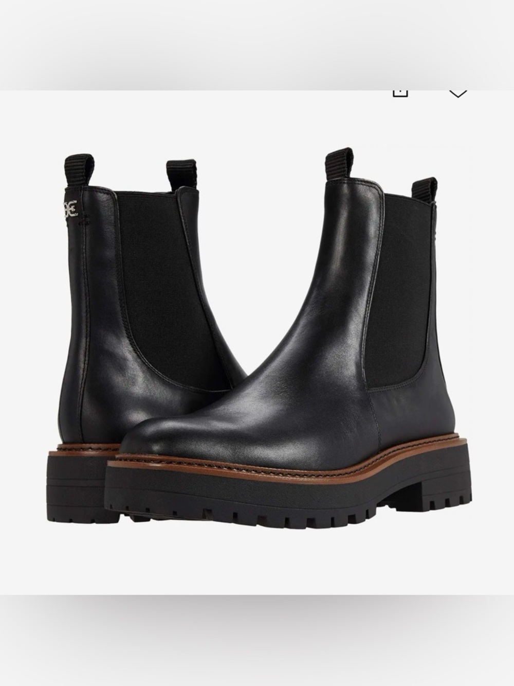Sam Edelman Black Leather Chelsea Lug Boots with Brown Welt